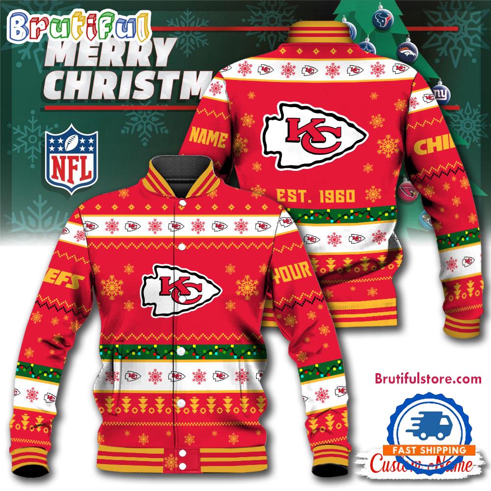 NFL Kansas City Chiefs Snow Xmas Tree Christmas Custom Baseball Jacket