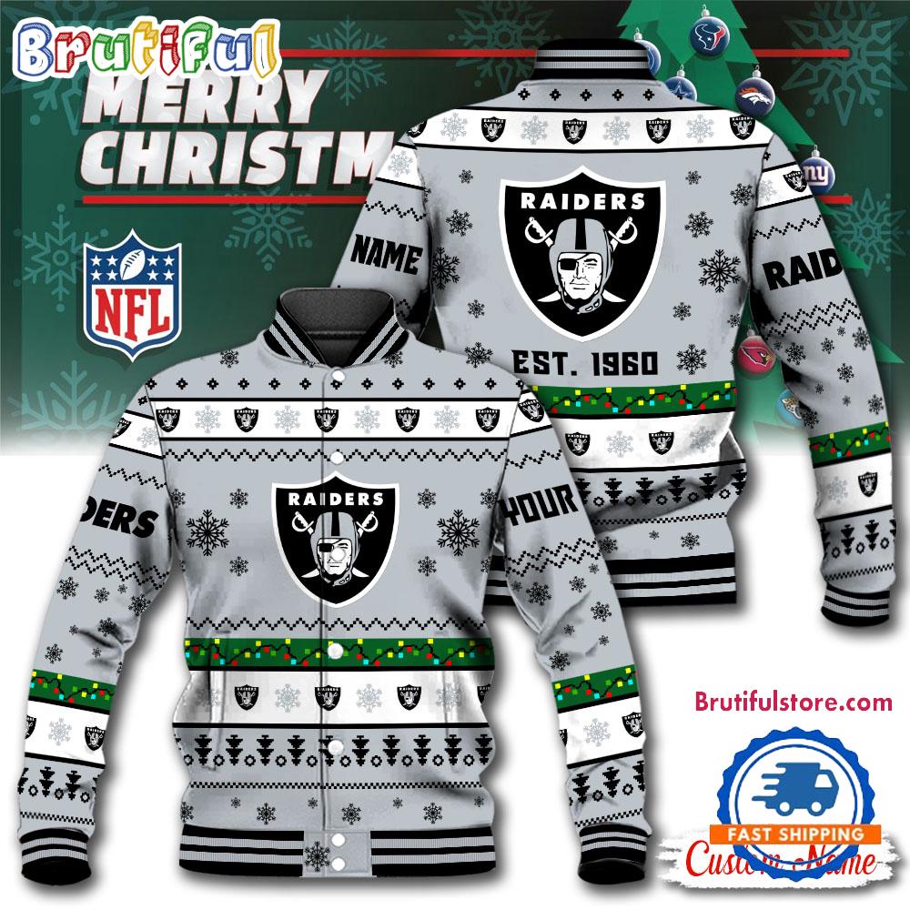 NFL Las Vegas Raiders Snow Xmas Tree Christmas Custom Baseball Jacket