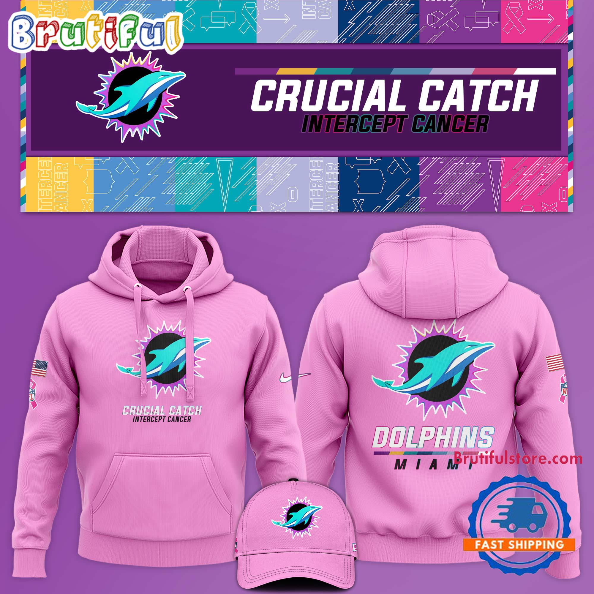 NFL Miami Dolphins Crucial Catch Pink Breast Cancer Awareness Limited Edition Hoodie