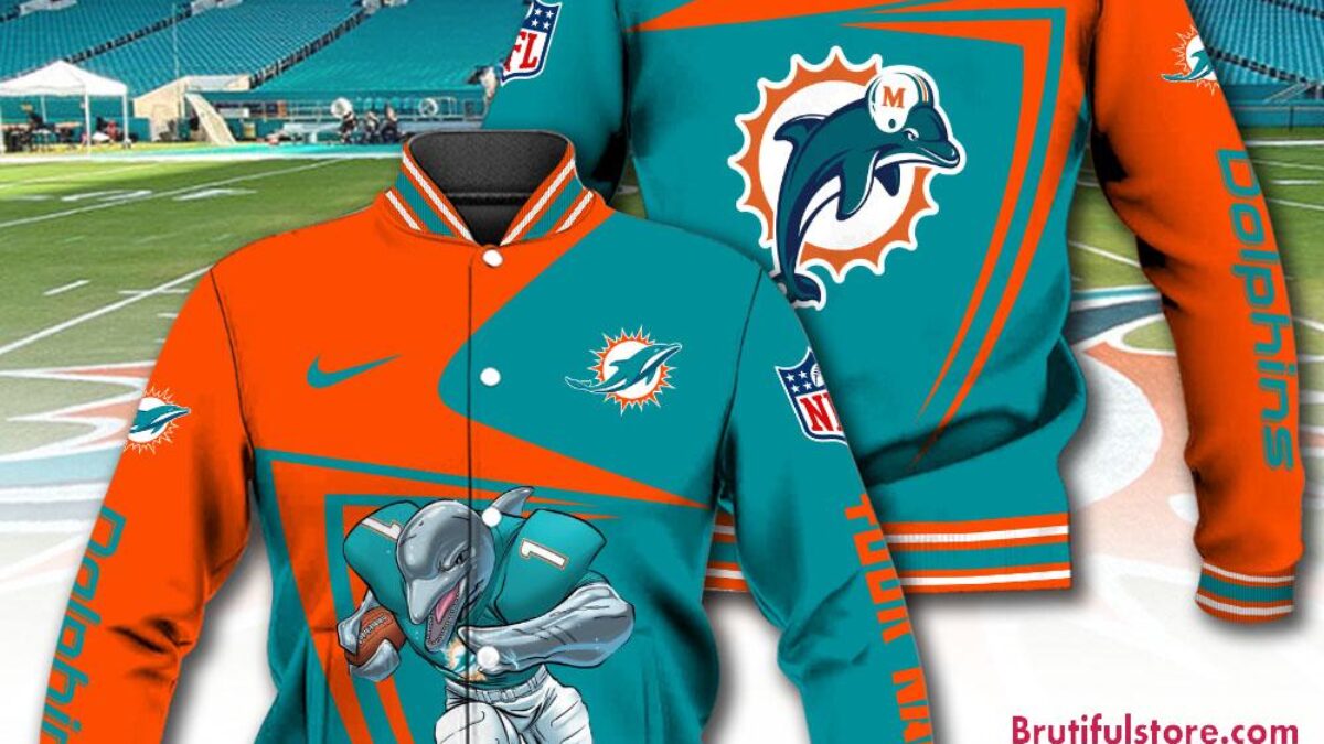 NFL Miami Dolphins Football Mascot Limited New Design Baseball Jacket