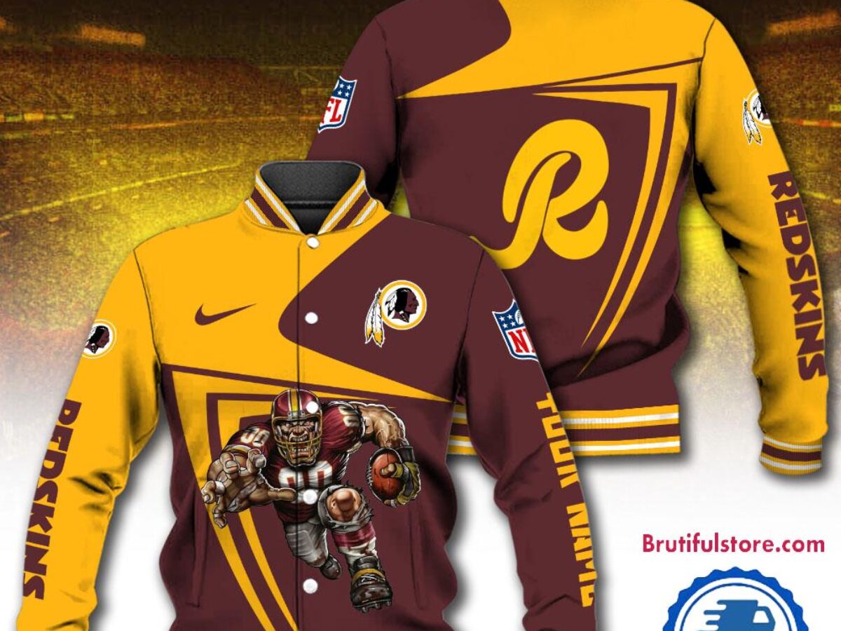 Washington Redskins Golden Bear ジャケット Wool and Leather Brown/Yellow Washington Redskins Varsity Jacket