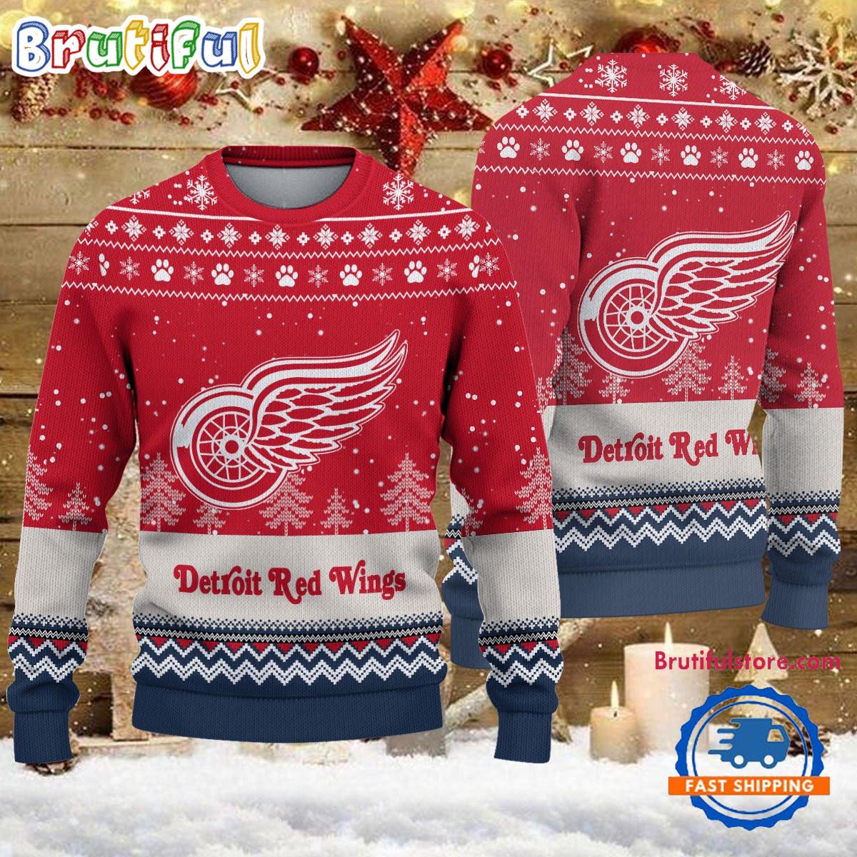 NHL Detroit Red Wings Hockey Team Design New Ugly Christmas Sweater
