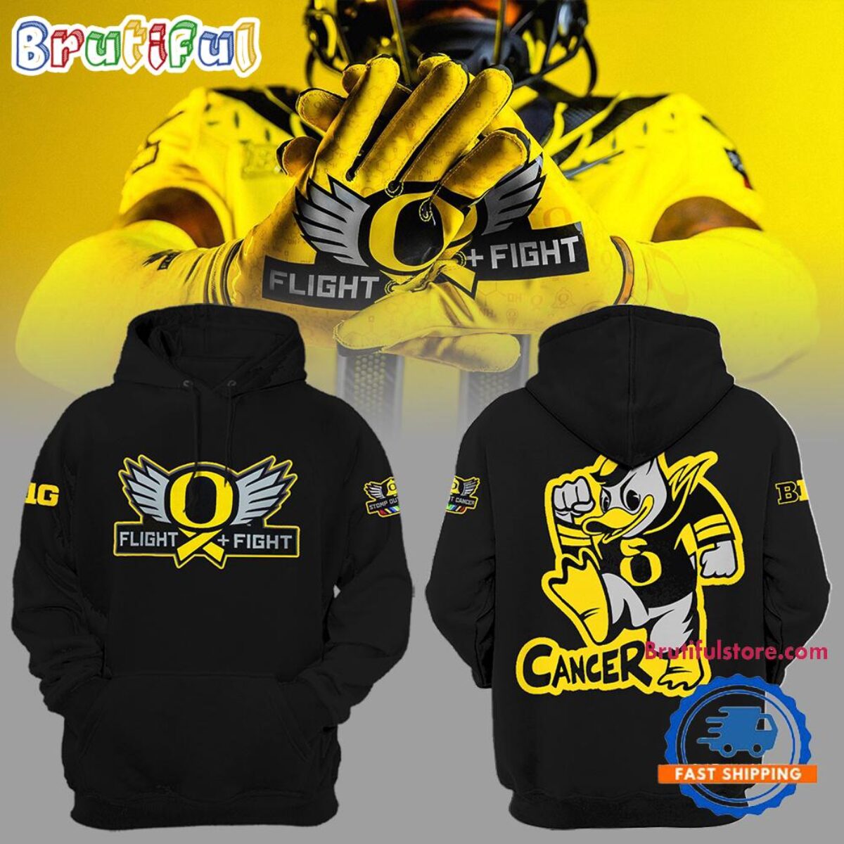 Oregon Ducks NCAA 2024 Big12 Stomp Out Cancer Black Hoodie Shirt