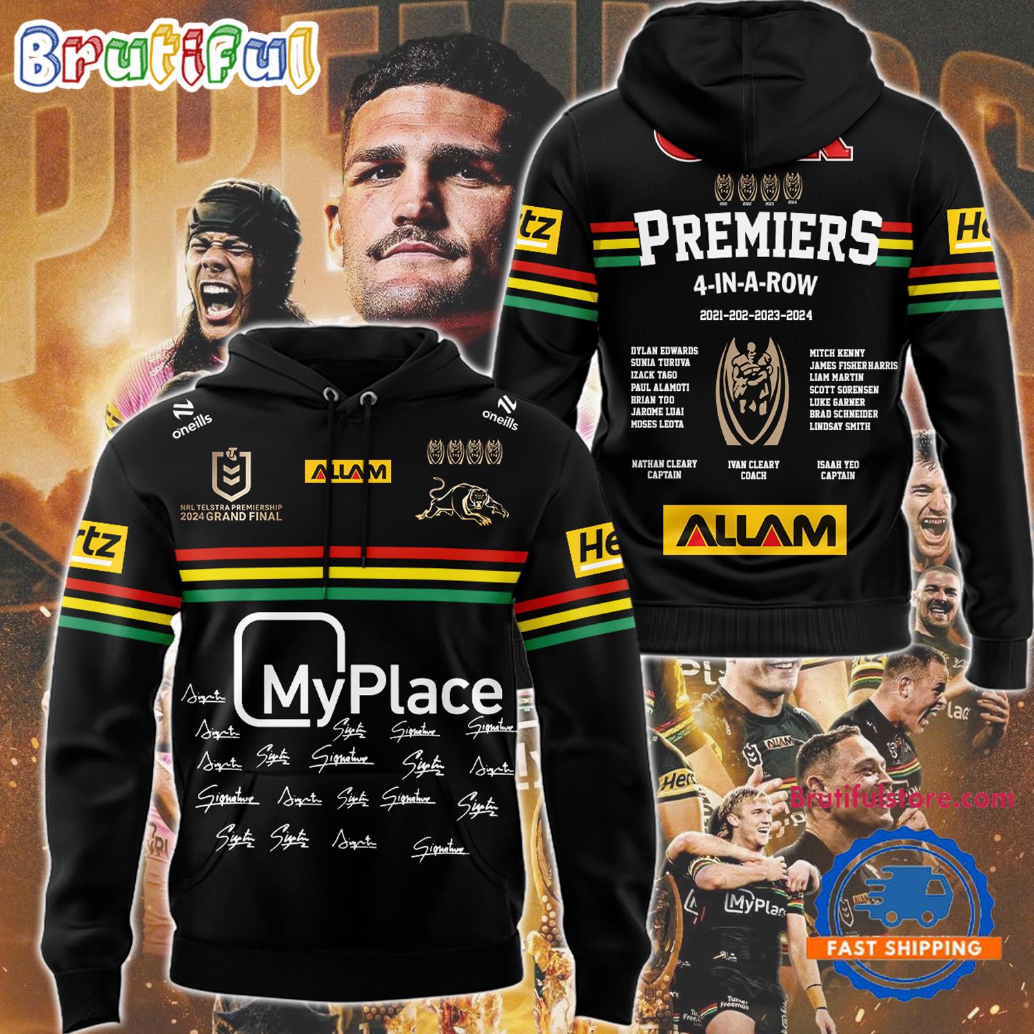 Penrith Panthers NRL Champions 2024 Premiers 4 In A Row Signature Hoodie