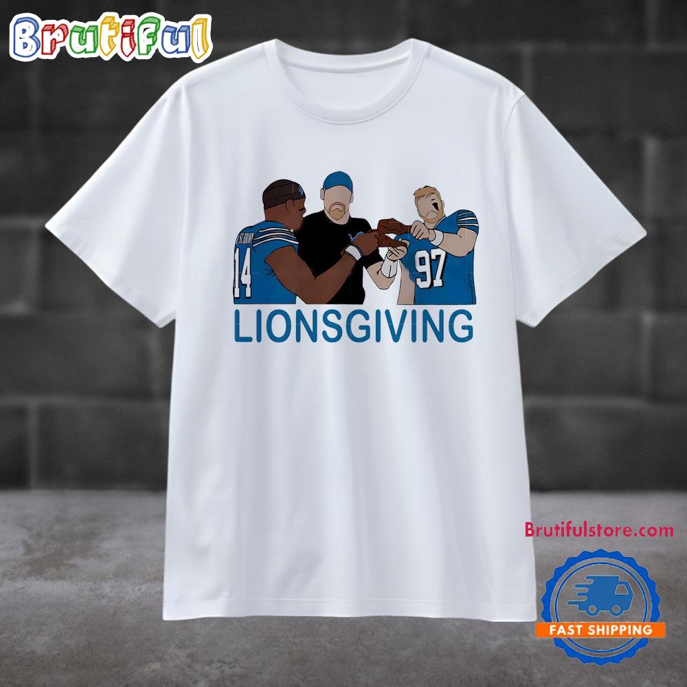Detroit Lions Amon Ra St Brown 14 Aidan Hutchinson 97 Lionsgiving Football Draw Funny T Shirt