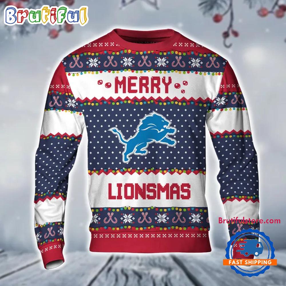 Detroit Lions NFL 2024 Merry Lionsmas Photo Christmas Ugly Sweater