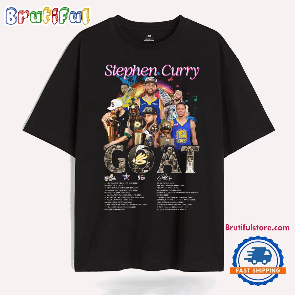 Golden State Warriors Stephen Curry 2024 Basketball Goat Graphics Signature T Shirt