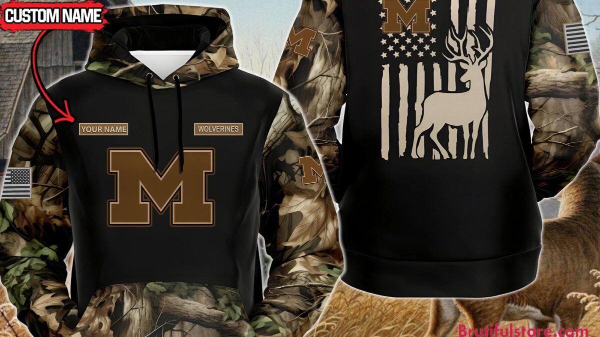 NCAA Michigan Wolverines Sporty Camo Hunting Style Hoodie