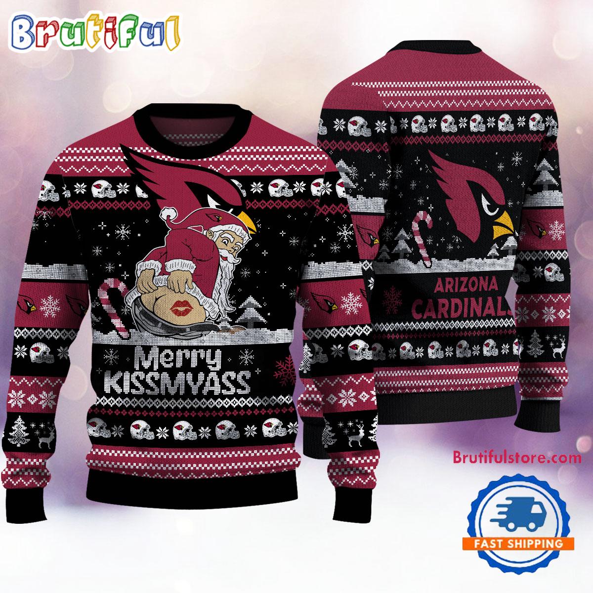 NFL Arizona Cardinals NFL 2024 Merrykissmyass Funny Santa Claus Christmas Ugly Sweater