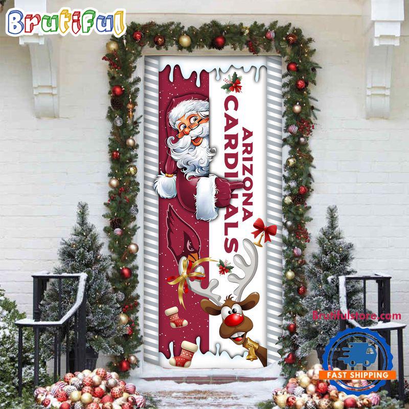 NFL Arizona Cardinals Santa Reindeer Merry Christmas Door Cover, Football Christmas Home Decor