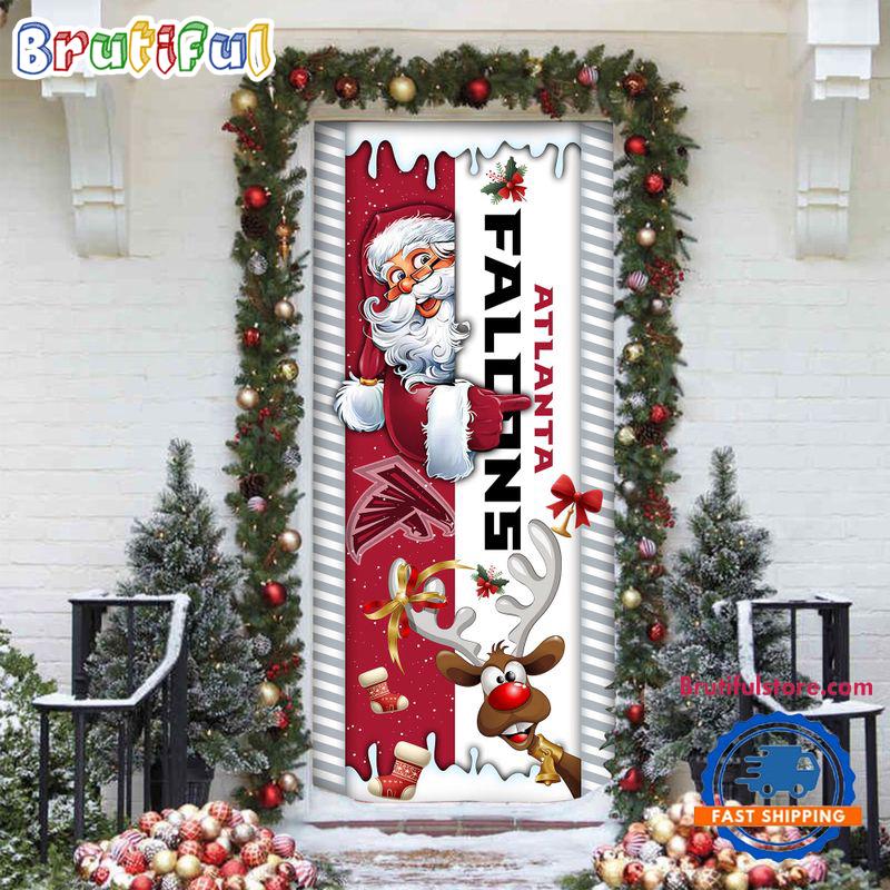 NFL Atlanta Falcons Santa Reindeer Merry Christmas Door Cover, Football Christmas Home Decor