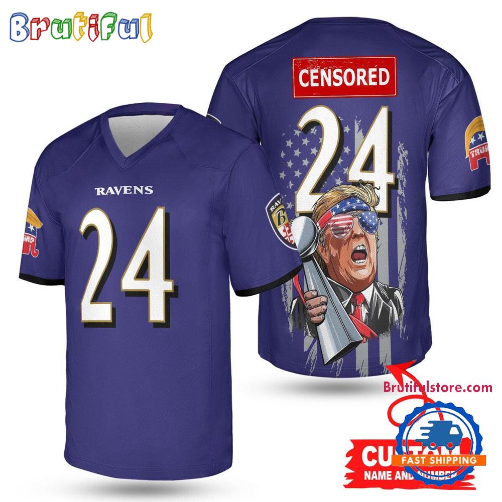 NFL Baltimore Ravens x Donald Trump With Super Bowl Trophy Limited Edition Football Jersey