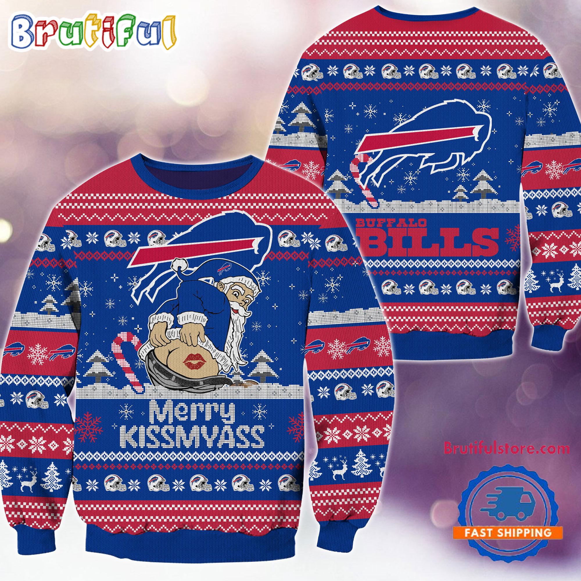 NFL Buffalo Bills NFL 2024 Merrykissmyass Funny Santa Claus Christmas Ugly Sweater
