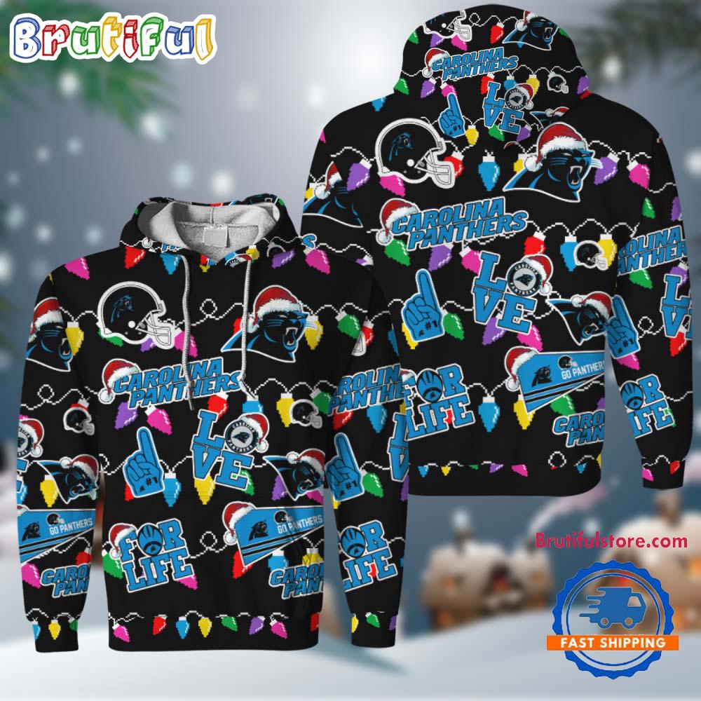 NFL Carolina Panthers Love For Life Football Team Merry Christmas Hoodie Shirt