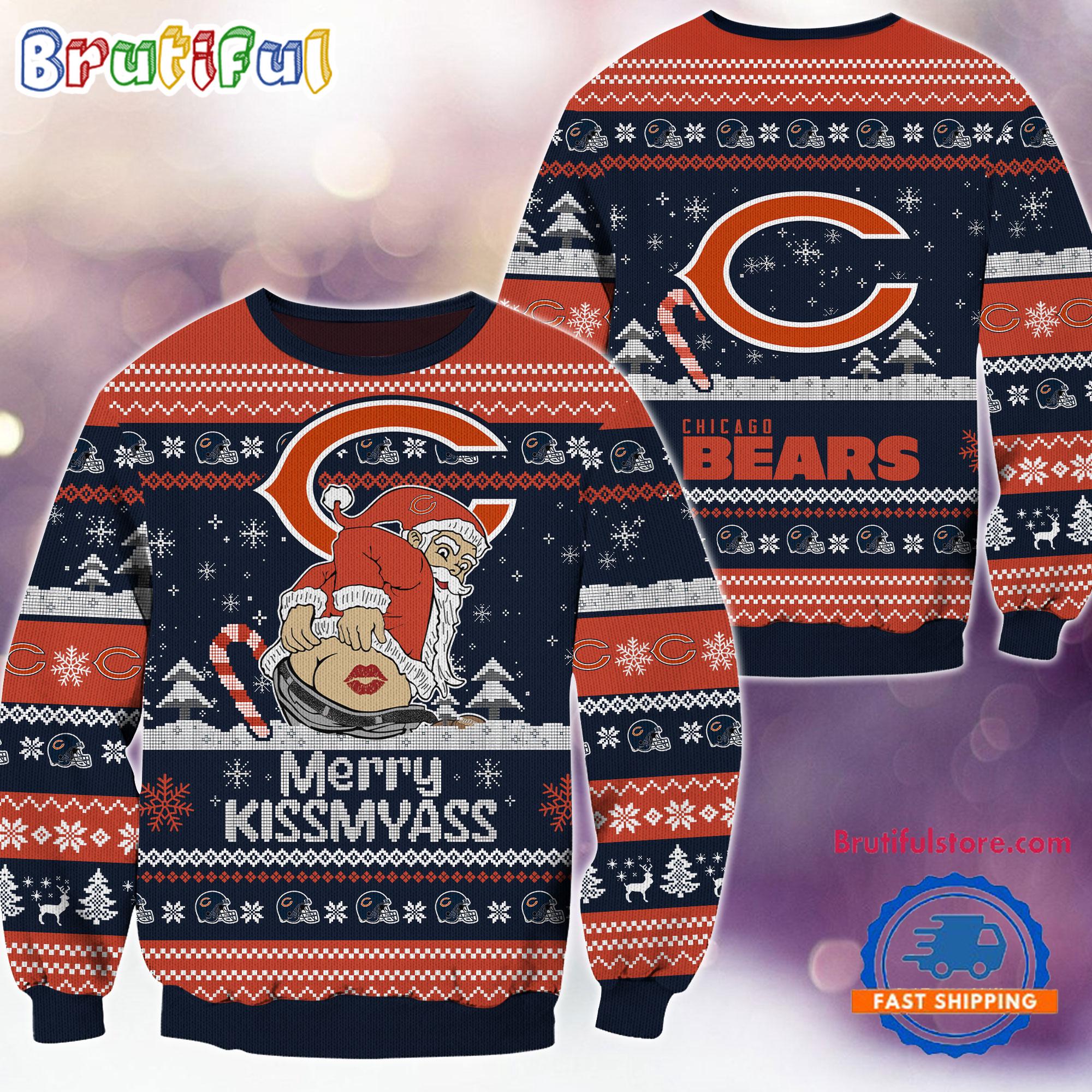 NFL Chicago Bears NFL 2024 Merrykissmyass Funny Santa Claus Christmas Ugly Sweater