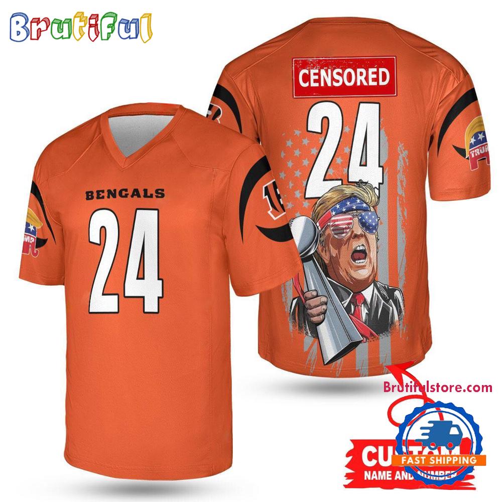 NFL Cincinnati Bengals x Donald Trump With Super Bowl Trophy Limited Edition Football Jersey