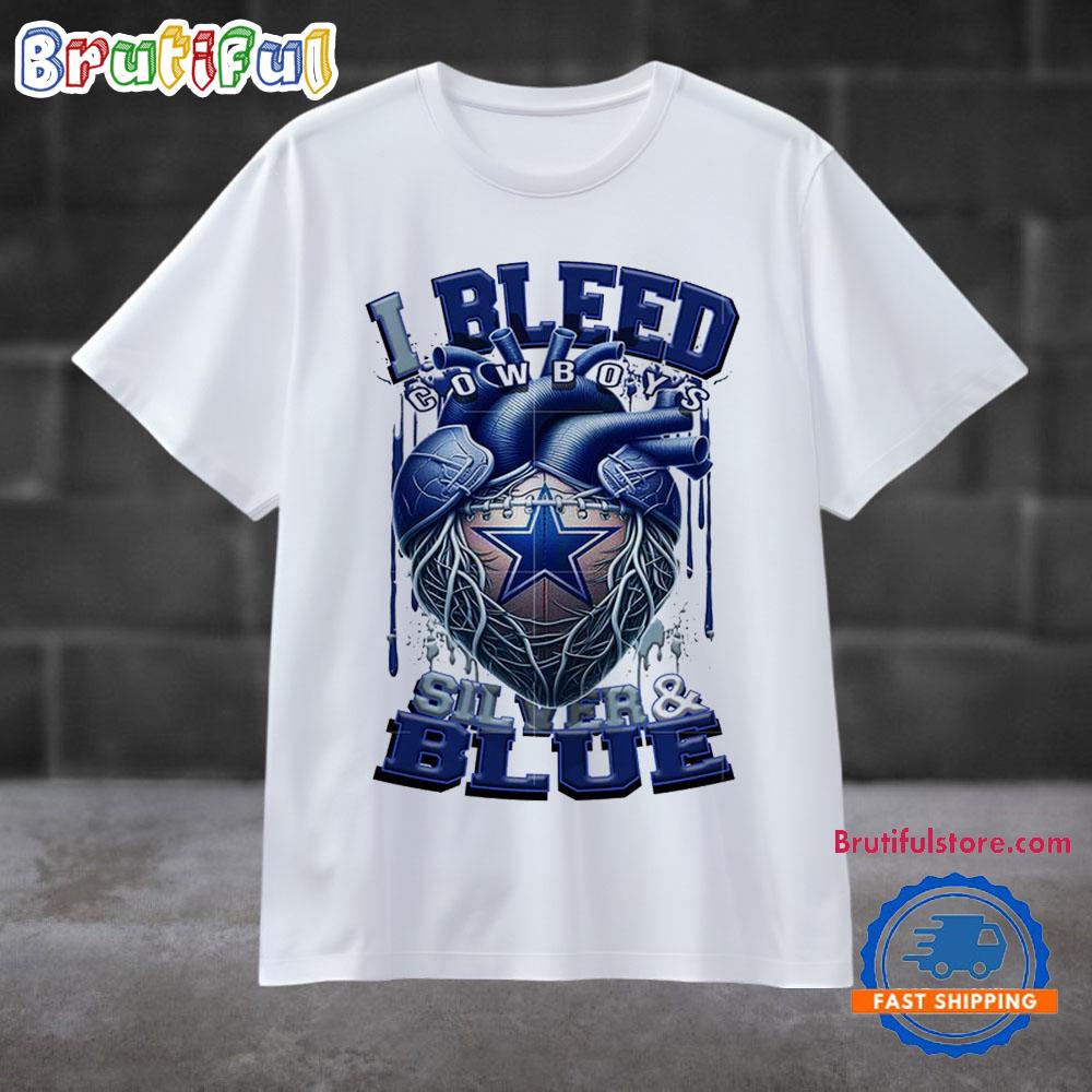 NFL Dallas Cowboys I Bleed Silver Blue Football Sporty T Shirt