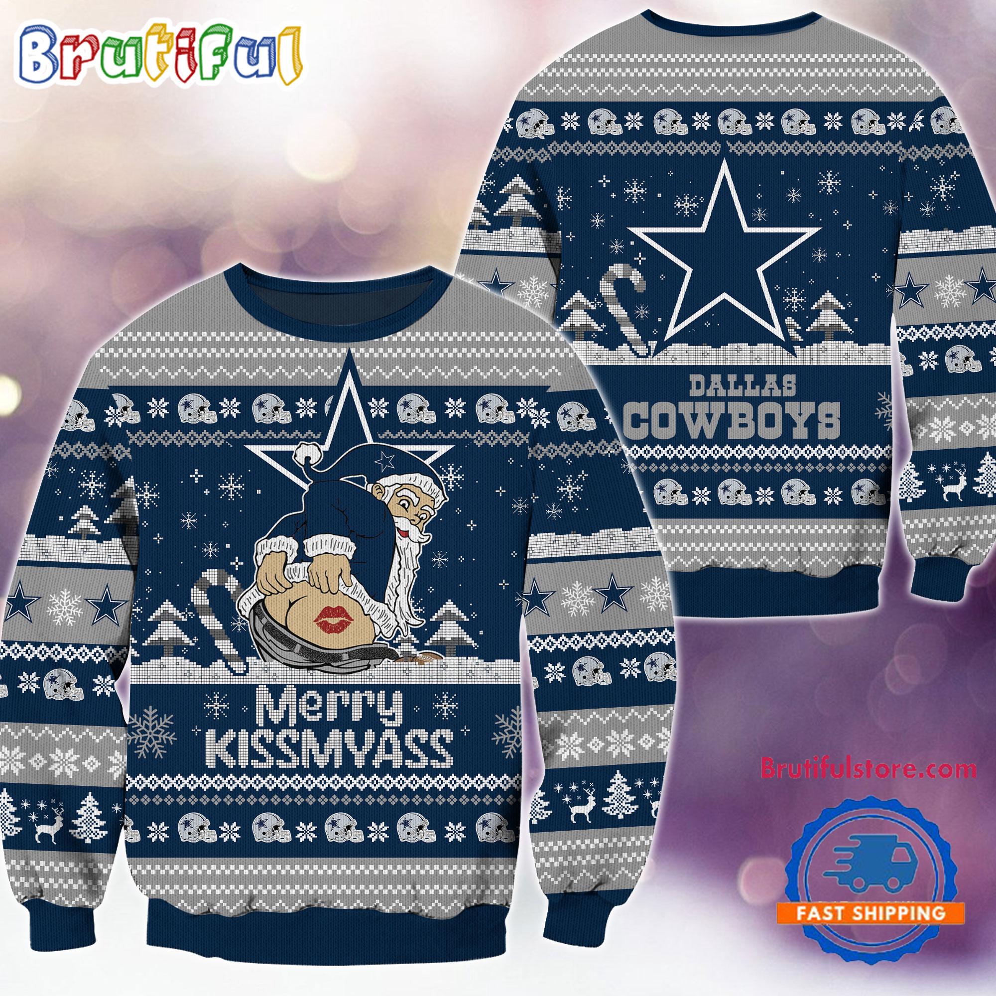 NFL Dallas Cowboys NFL 2024 Merrykissmyass Funny Santa Claus Christmas Ugly Sweater