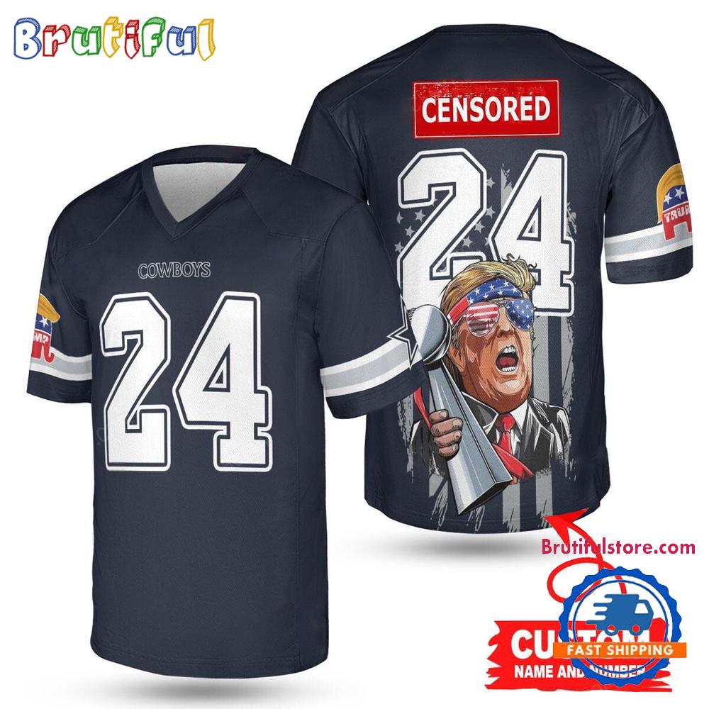 NFL Dallas Cowboys x Donald Trump With Super Bowl Trophy Limited Edition Football Jersey