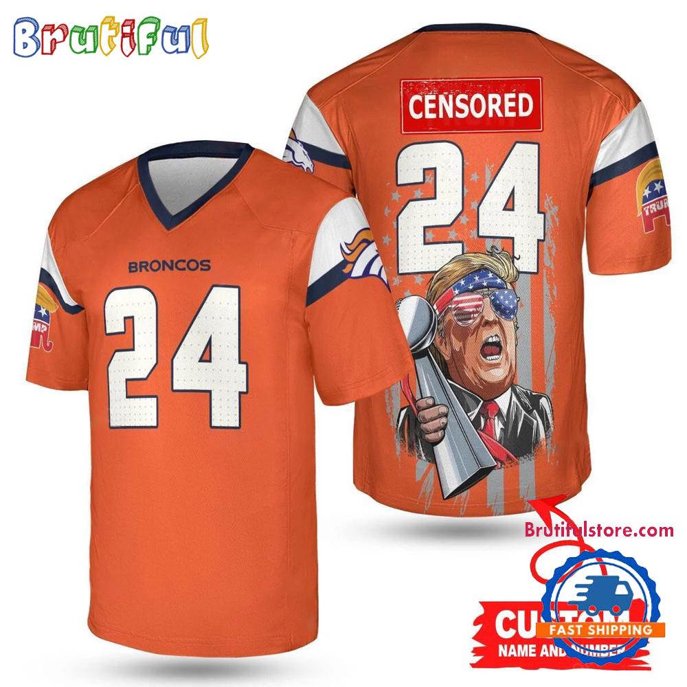 NFL Denver Broncos x Donald Trump With Super Bowl Trophy Limited Edition Football Jersey