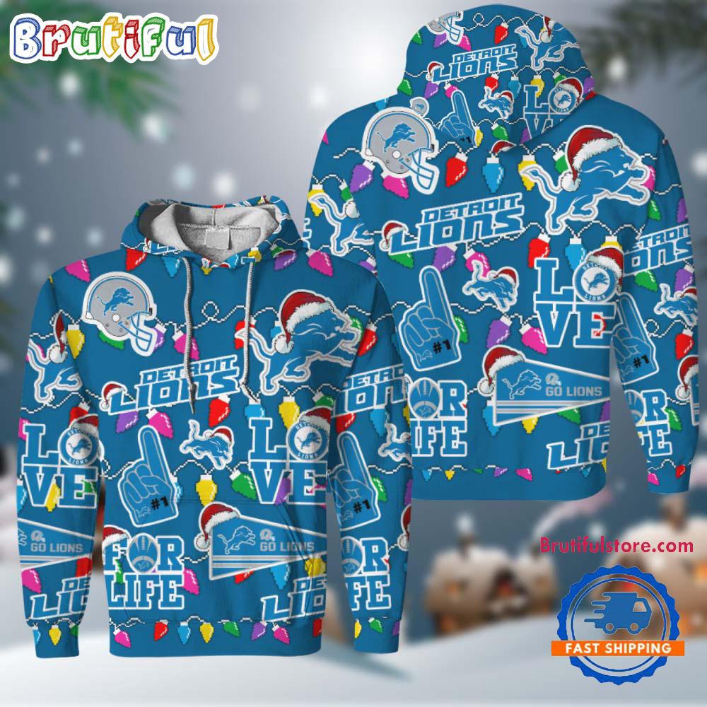 NFL Detroit Lions Love For Life Football Team Merry Christmas Hoodie Shirt