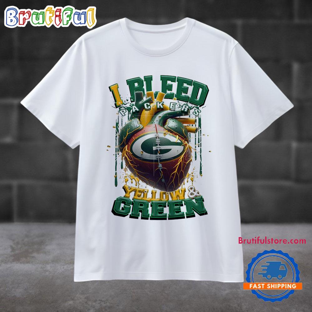NFL Green Bay Packers I Bleed Yellow Green Football Sporty T Shirt