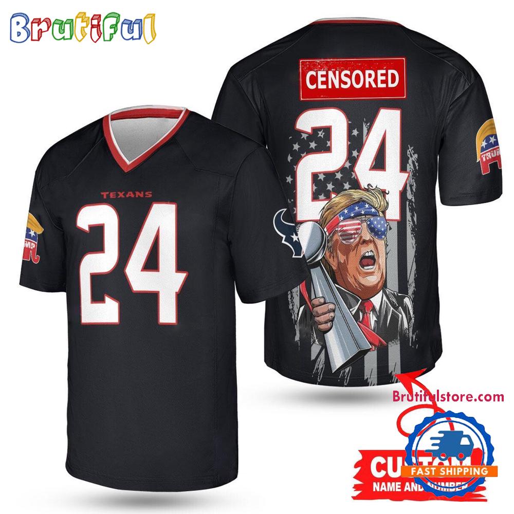 NFL Houston Texans x Donald Trump With Super Bowl Trophy Limited Edition Football Jersey