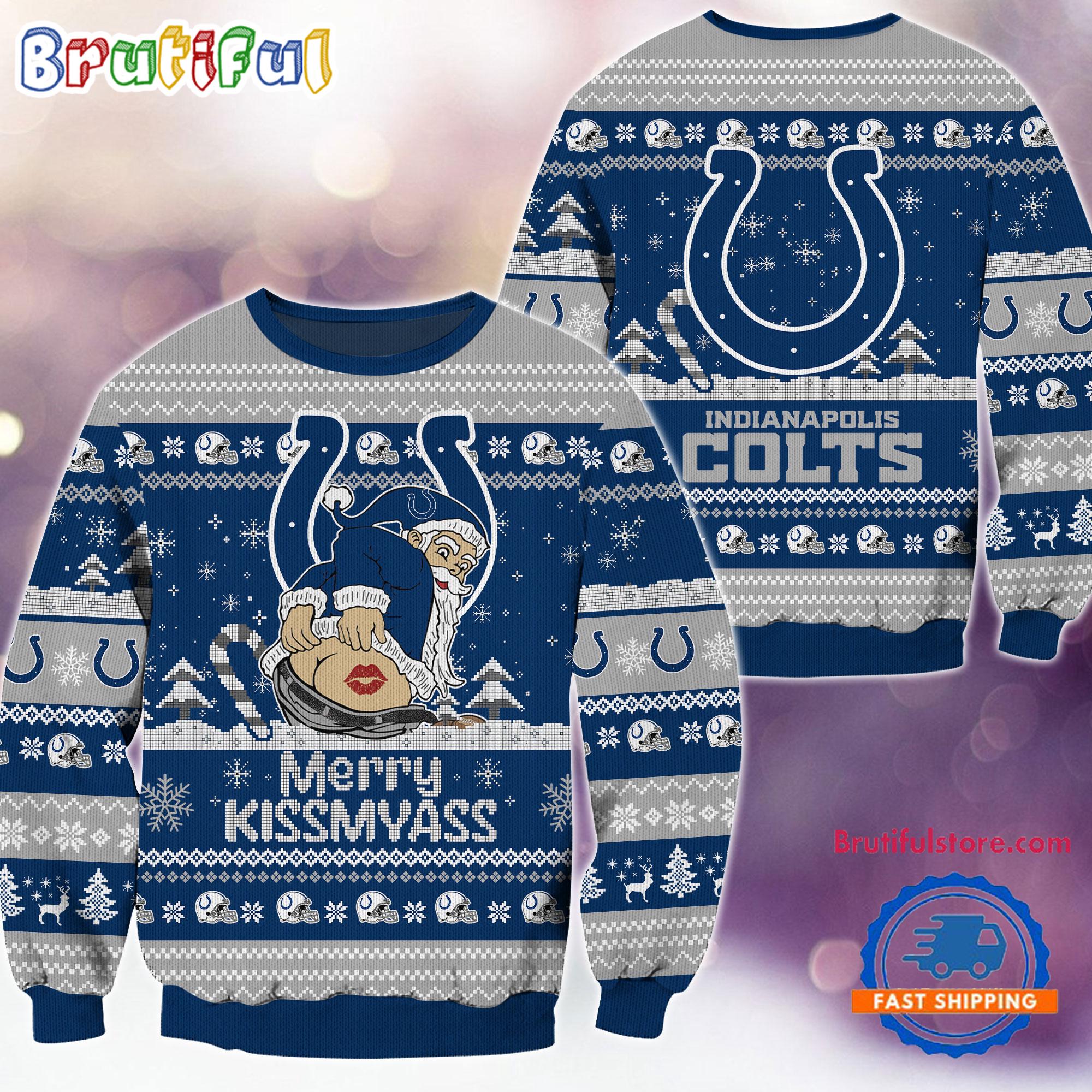 NFL Indianapolis Colts NFL 2024 Merrykissmyass Funny Santa Claus Christmas Ugly Sweater