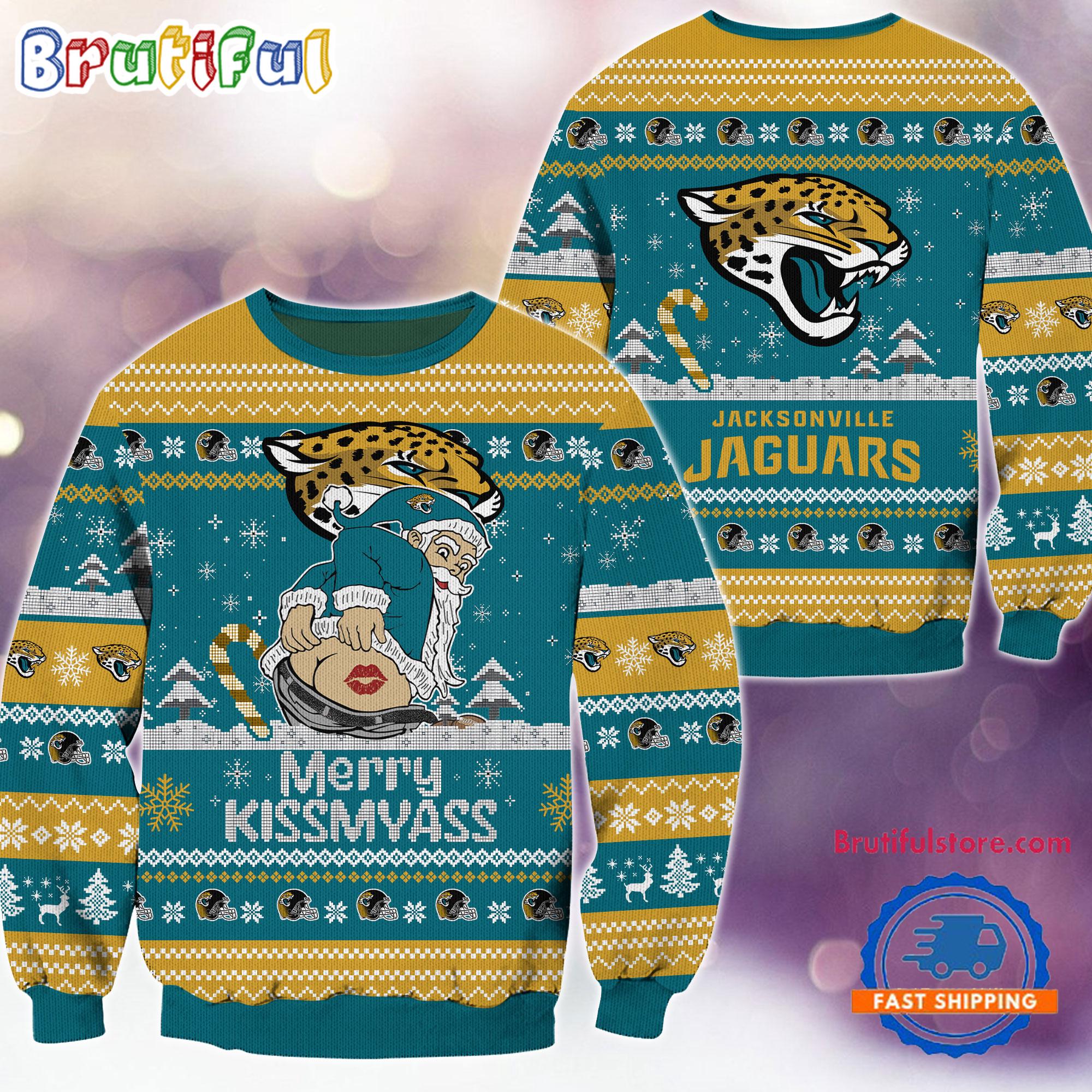 NFL Jacksonville Jaguars NFL 2024 Merrykissmyass Funny Santa Claus Christmas Ugly Sweater
