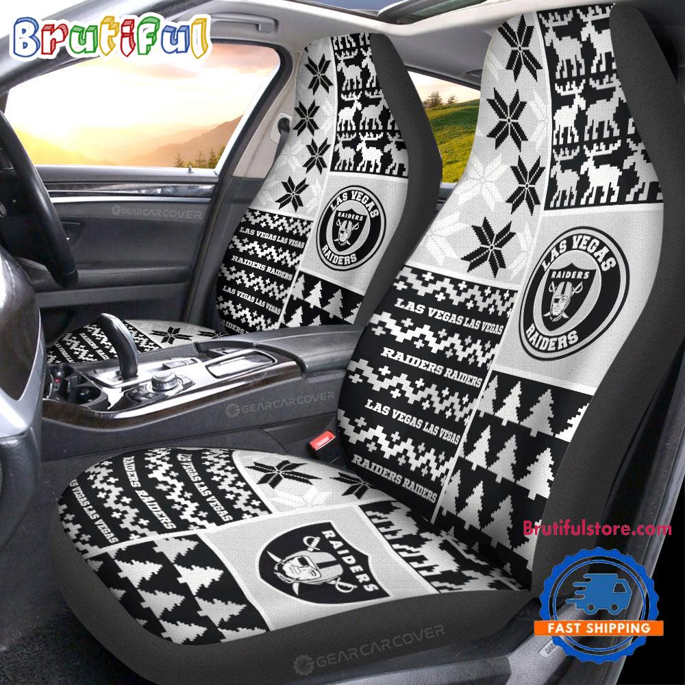 NFL Las Vegas Raiders Design Christmas Car Seat Covers, Football Xmas Car Decor