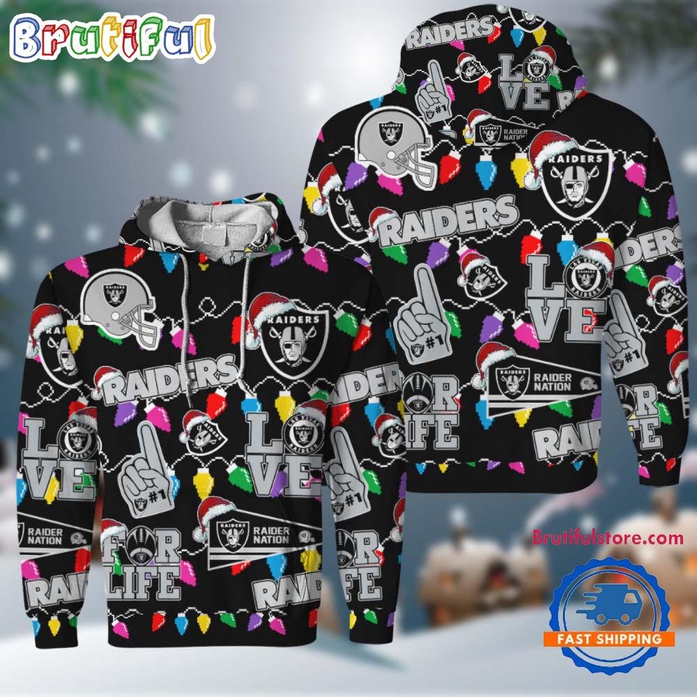 NFL Las Vegas Raiders Love For Life Football Team Merry Christmas Hoodie Shirt