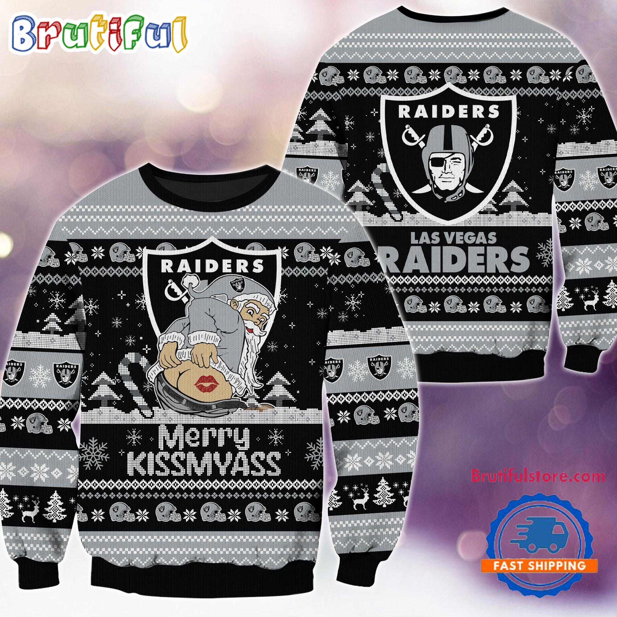 NFL Las Vegas Raiders NFL 2024 Merrykissmyass Funny Santa Claus Christmas Ugly Sweater