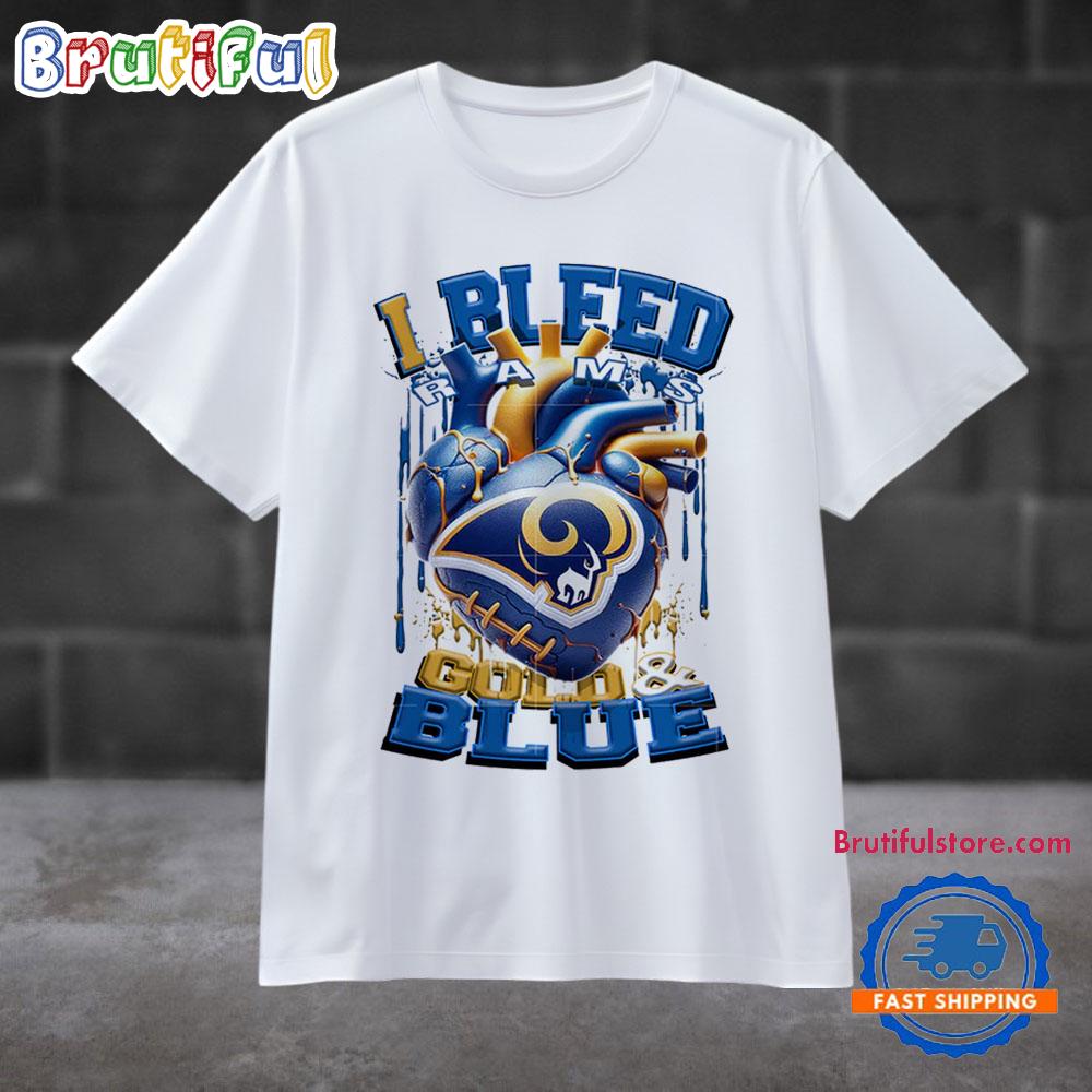 NFL Los Angeles Rams I Bleed Gold Blue Football Sporty T Shirt