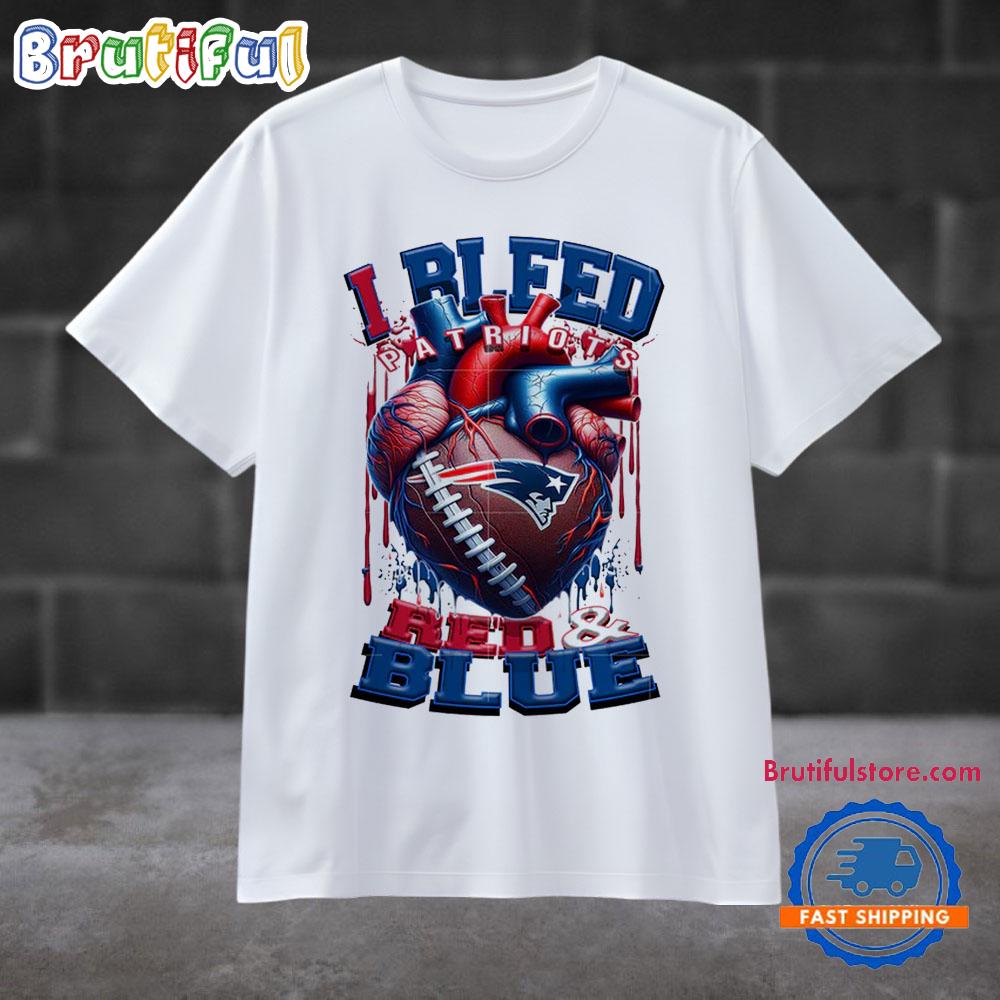 NFL New England Patriots I Bleed Red Blue Football Sporty T Shirt