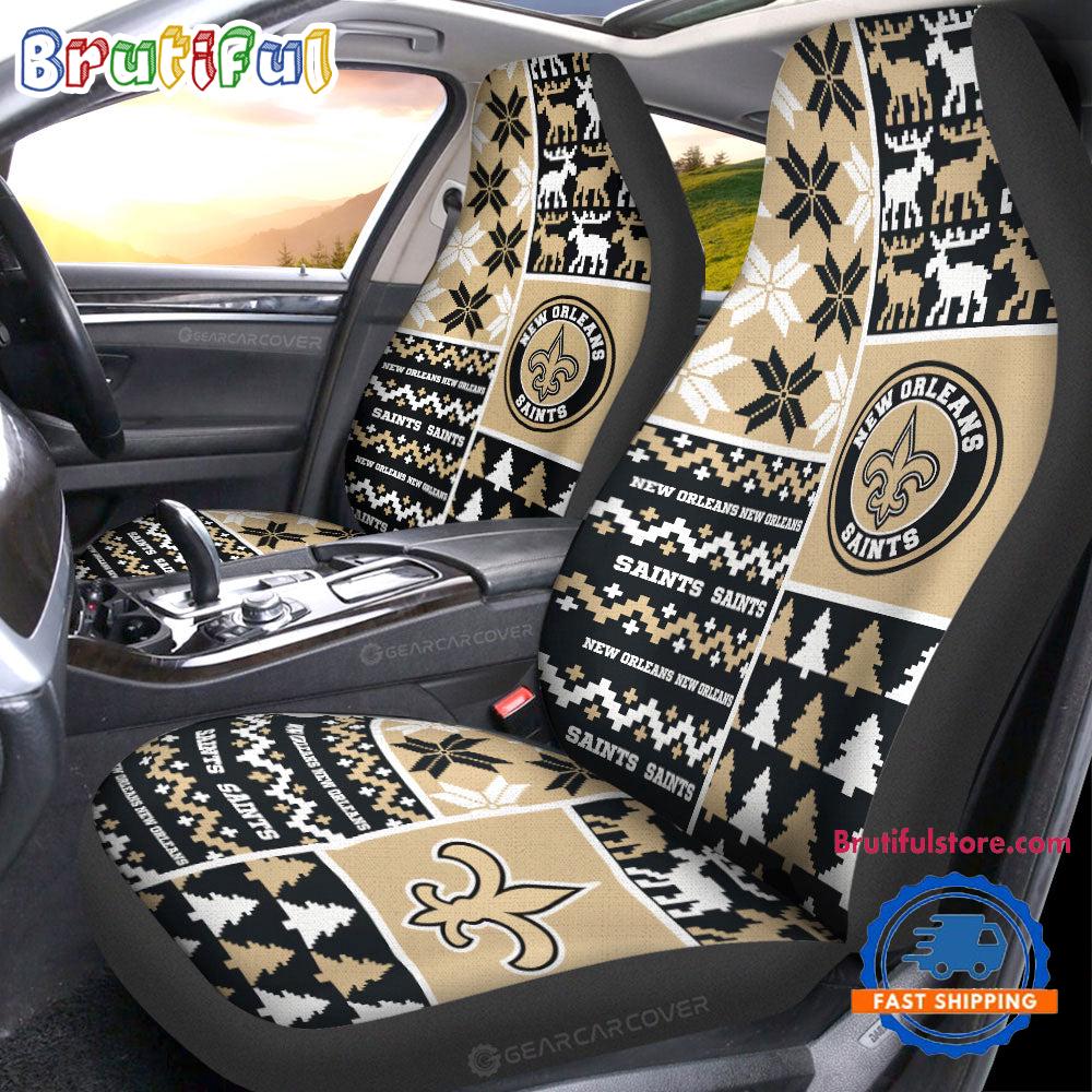 NFL New Orleans Saints Design Christmas Car Seat Covers, Football Xmas Car Decor