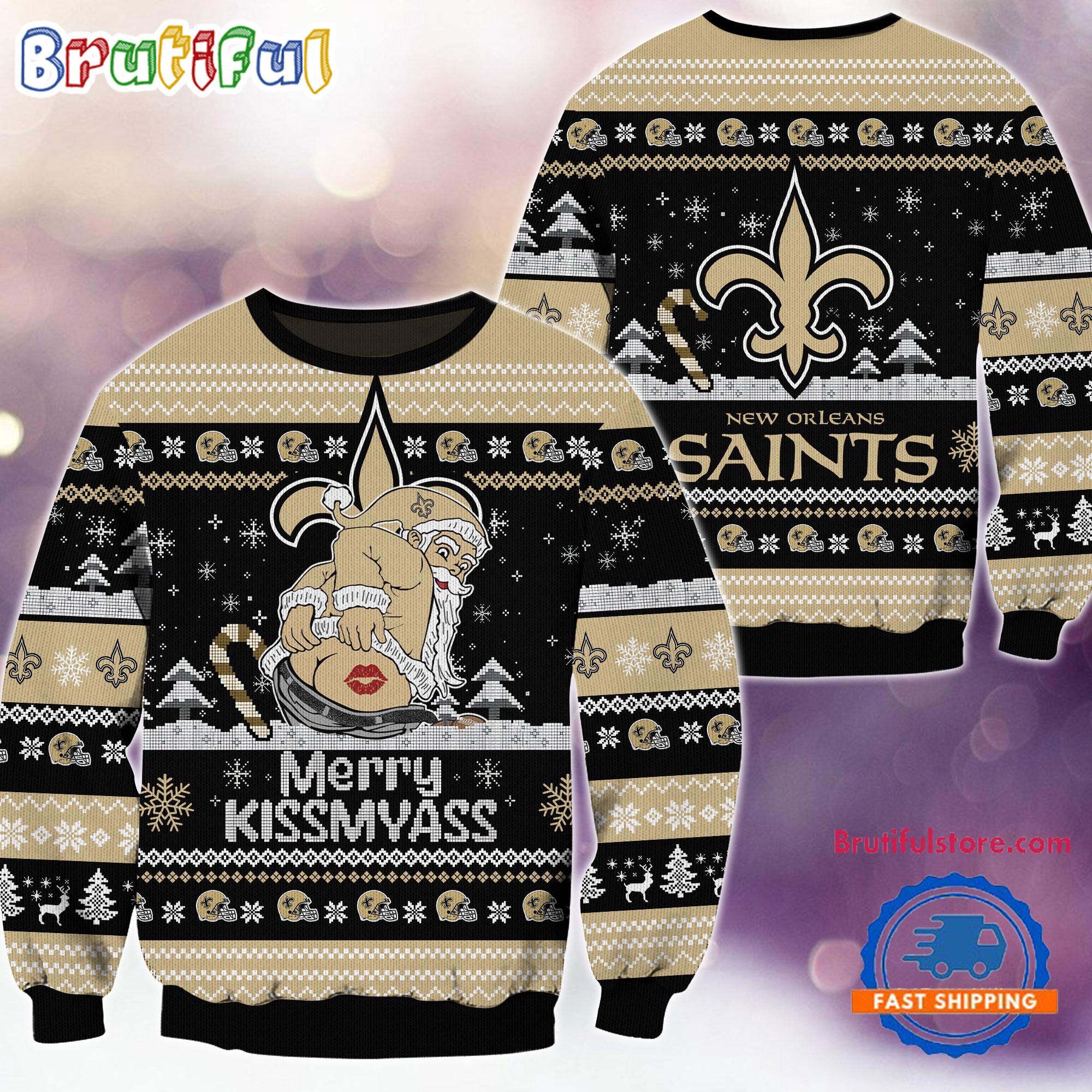 NFL New Orleans Saints NFL 2024 Merrykissmyass Funny Santa Claus Christmas Ugly Sweater