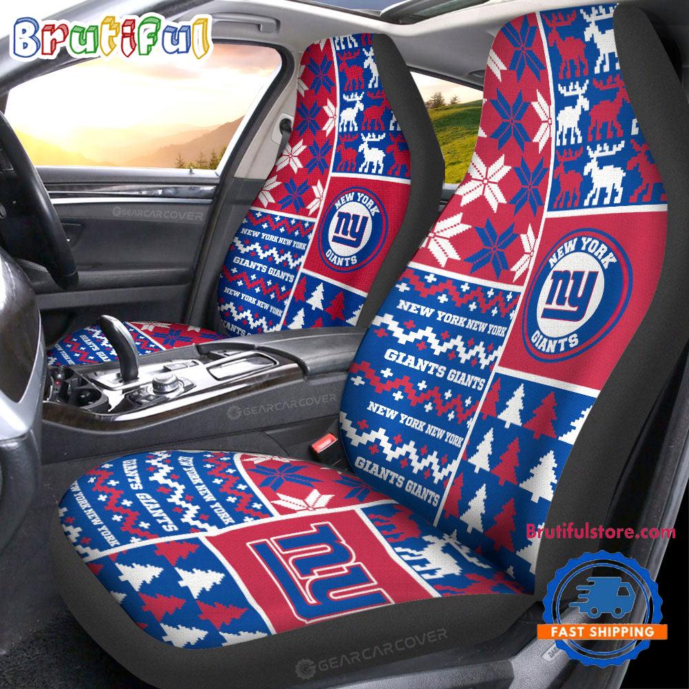 NFL New York Giants Design Christmas Car Seat Covers, Football Xmas Car Decor