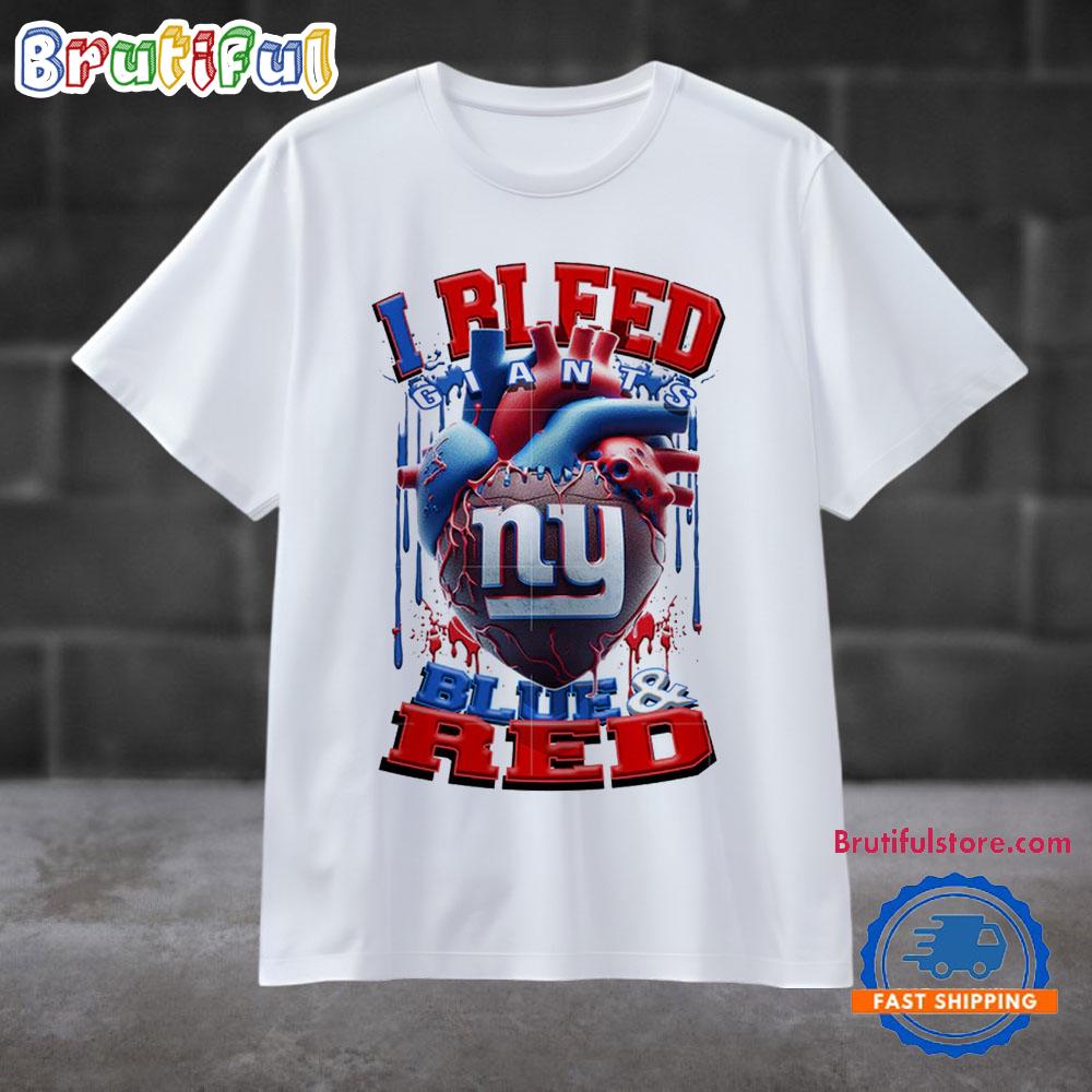 NFL New York Giants I Bleed Blue Red Football Sporty T Shirt