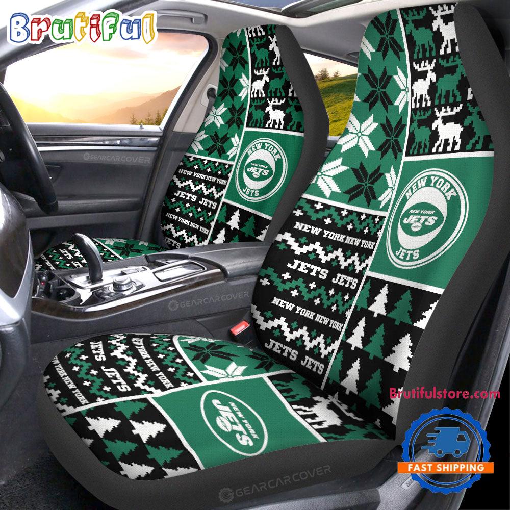 NFL New York Jets Design Christmas Car Seat Covers, Football Xmas Car Decor