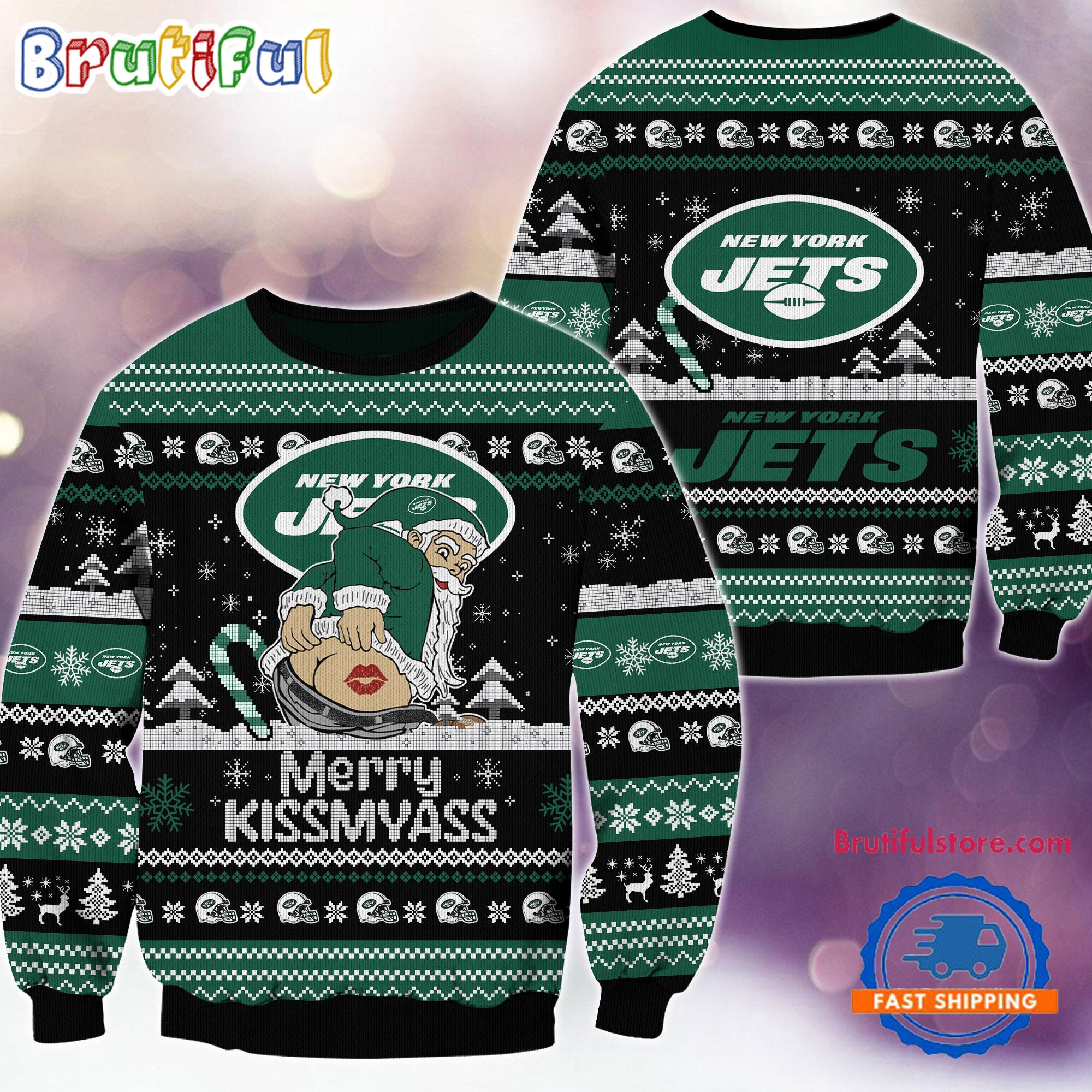 NFL New York Jets NFL 2024 Merrykissmyass Funny Santa Claus Christmas Ugly Sweater