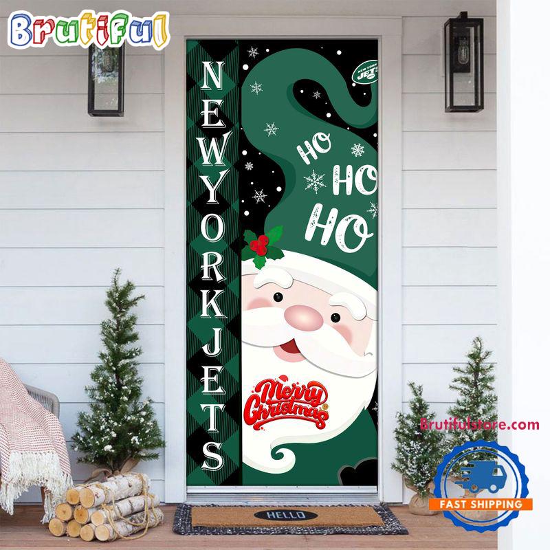 NFL New York Jets Santa Claus HoHoHo Football Christmas Door Cover
