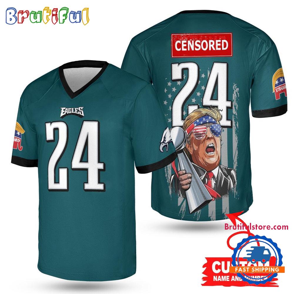 NFL Philadelphia Eagles x Donald Trump With Super Bowl Trophy Limited Edition Football Jersey