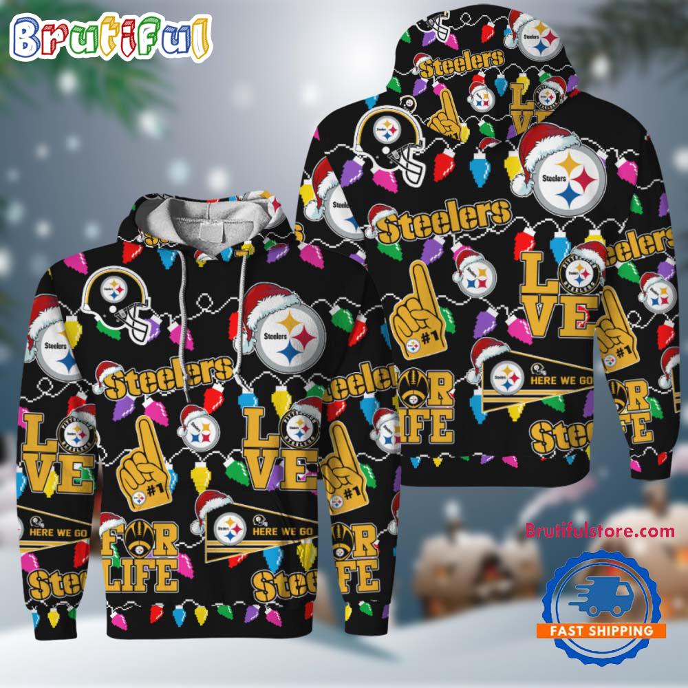 NFL Pittsburgh Steelers Love For Life Football Team Merry Christmas Hoodie Shirt