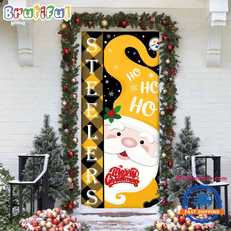 NFL Pittsburgh Steelers Santa Claus HoHoHo Football Christmas Door Cover