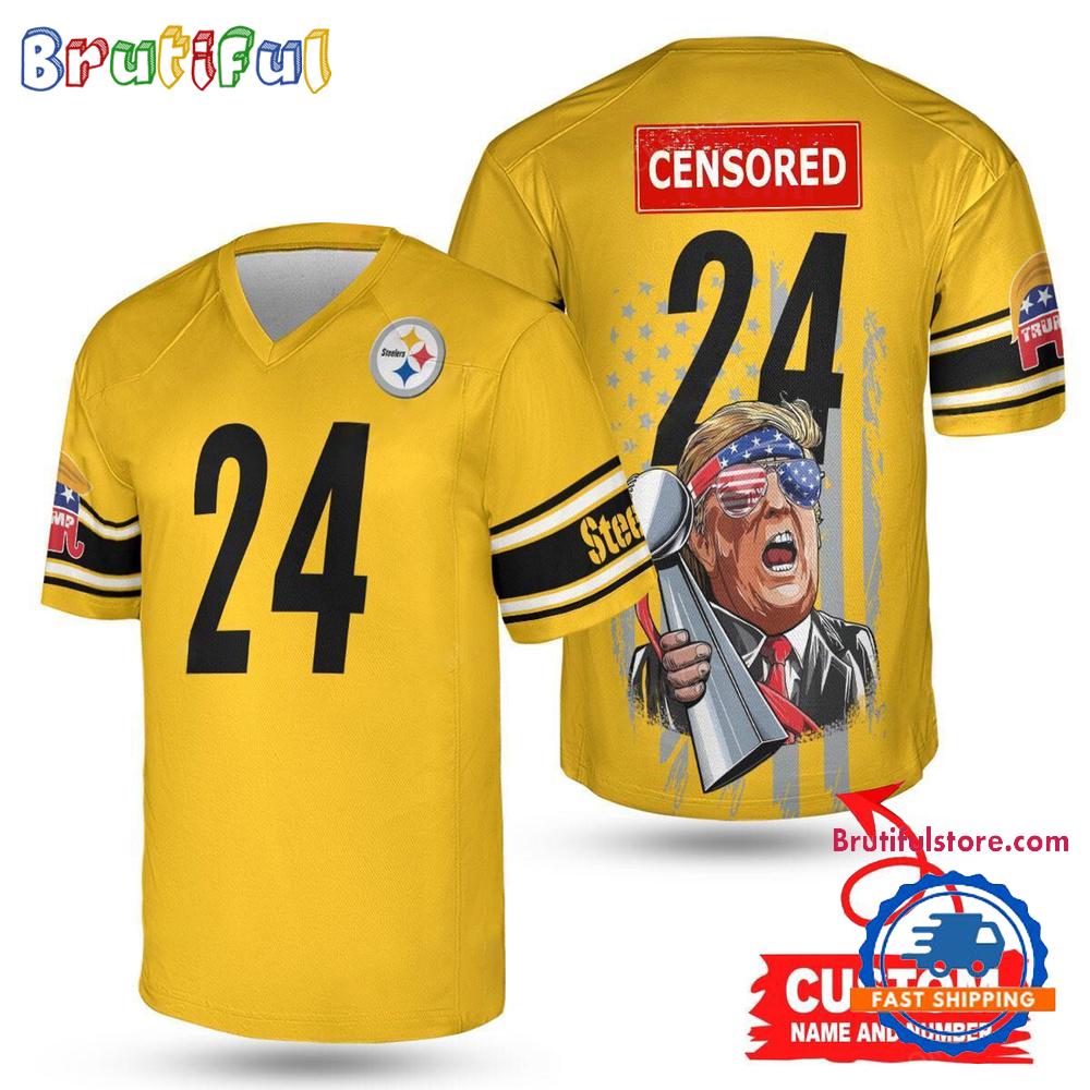 NFL Pittsburgh Steelers x Donald Trump With Super Bowl Trophy Limited Edition Football Jersey