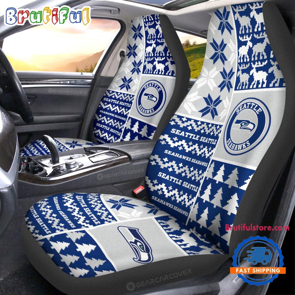 NFL Seattle Seahawks Design Christmas Car Seat Covers, Football Xmas Car Decor