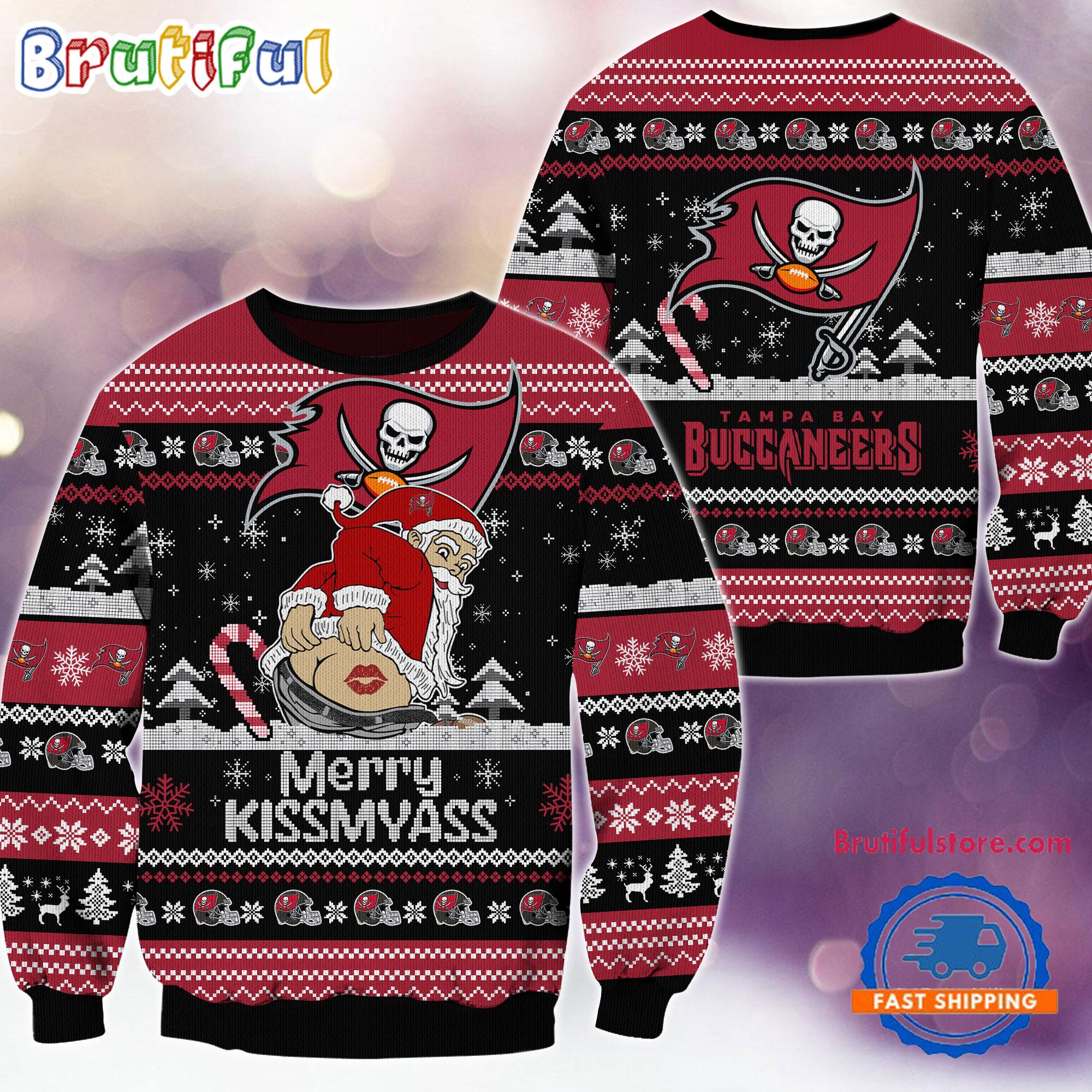 NFL Tampa Bay Buccaneers NFL 2024 Merrykissmyass Funny Santa Claus Christmas Ugly Sweater