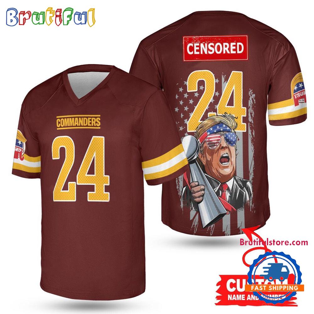 NFL Washington Commanders x Donald Trump With Super Bowl Trophy Limited Edition Football Jersey