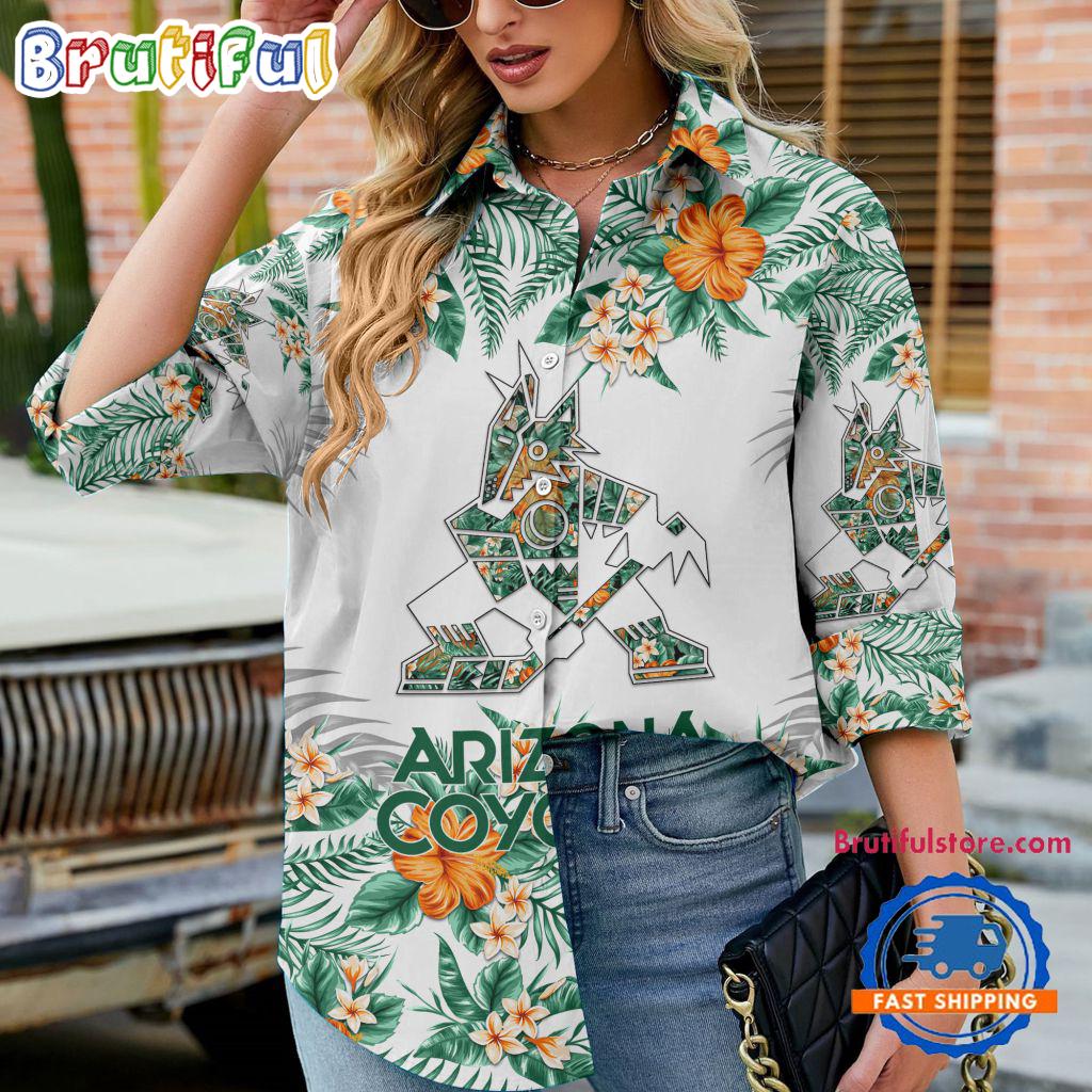 NHL Arizona Coyotes Special Hockey Team Hawaiian Design Women's Casual Shirt