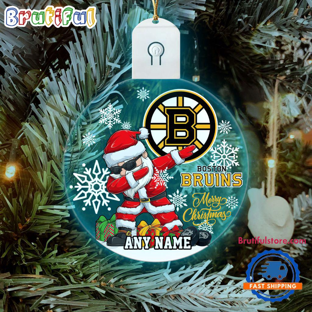 NHL Boston Bruins Personalized Santa Claus Hockey Team Logo Christmas Led Acrylic Ornament